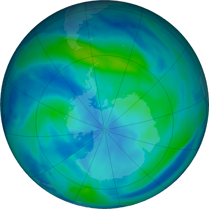 Antarctic ozone map for 16 March 2023